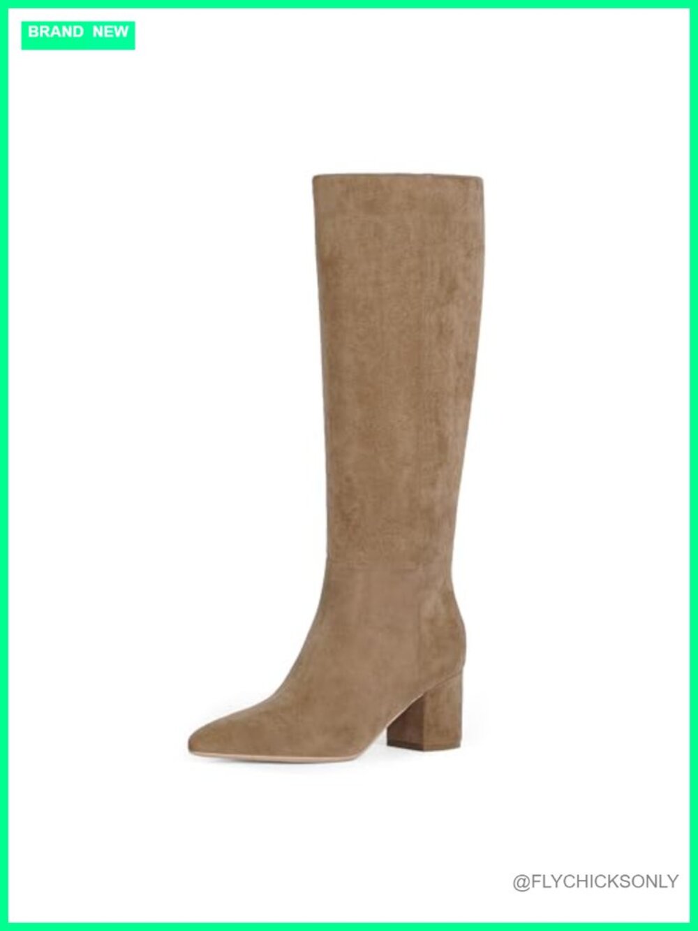 Faux Suede Knee High Boots Pointed Toe Block Heel Tall Boots